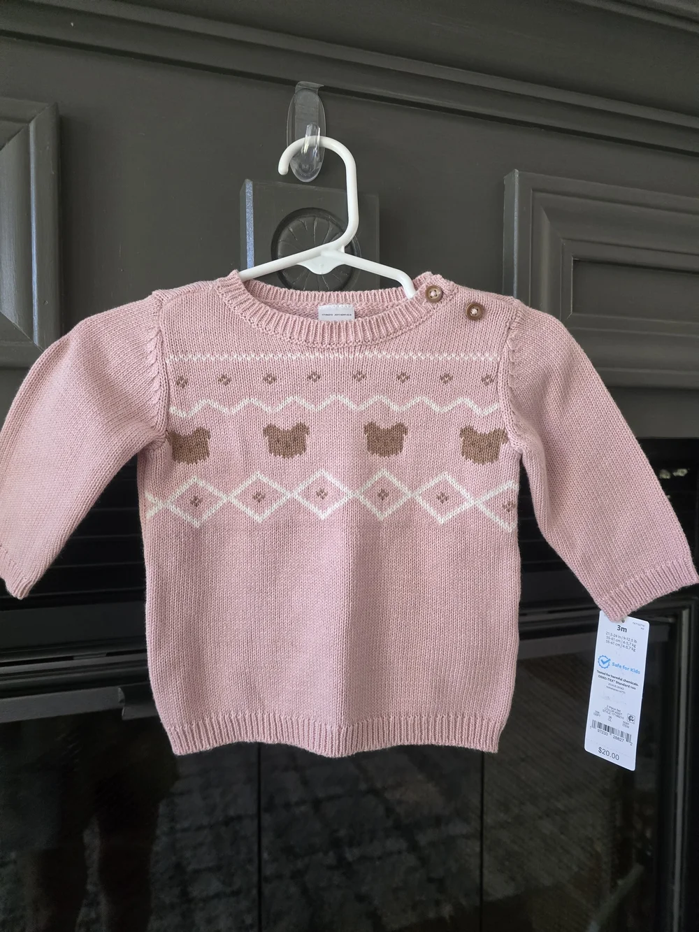 Carter's Pink Knit Crewneck Sweater with Bear Motif